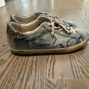 Golden Goose superstar sneaker - size 38 - denim with silver sequins - very good